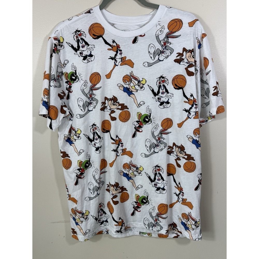 Space Jam Looney Tunes T Shirt Mens XL White AOP Bugs Bunny Taz Daffy Cartoon